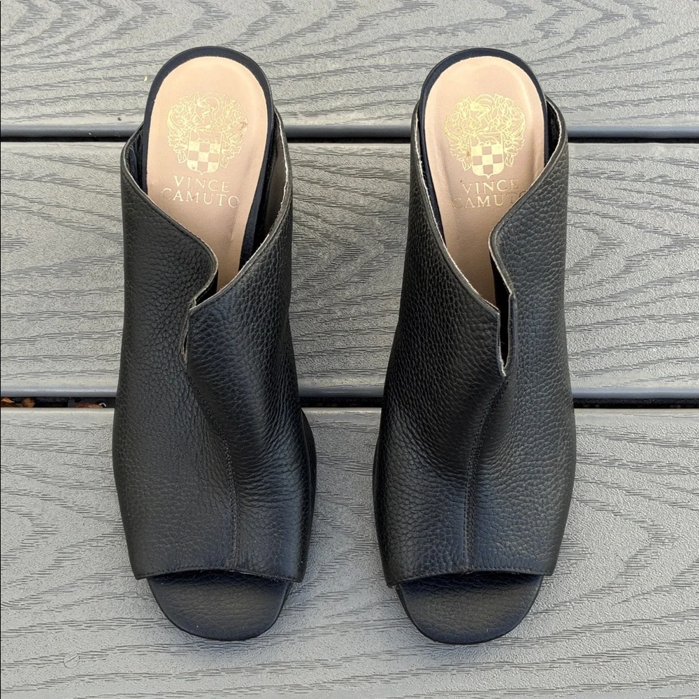 Vince Camuto Leather Open Toe Mules Black Size 9 - Picture 7 of 16